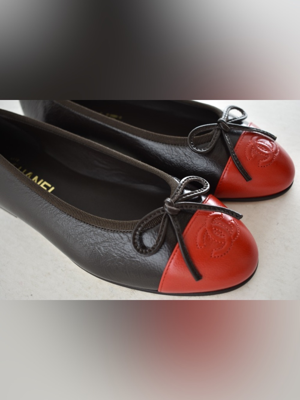 Chanel 26S Dark Brown Red Leather CC Logo Cap Classic Ballet Ballerina Flat 38 - Picture 6 of 16